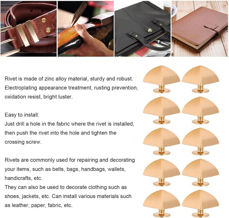 Fockety 20Pcs 12mm Pyramid Studs, Four Jaw Pyramid Rivets, Rivets, Pyramid Rapid Rivet Studs, Punk Spikes Spots Studs for Clothing, Bag, Leather, Shoes, Jewelry, Craft (Gold) - Image 3